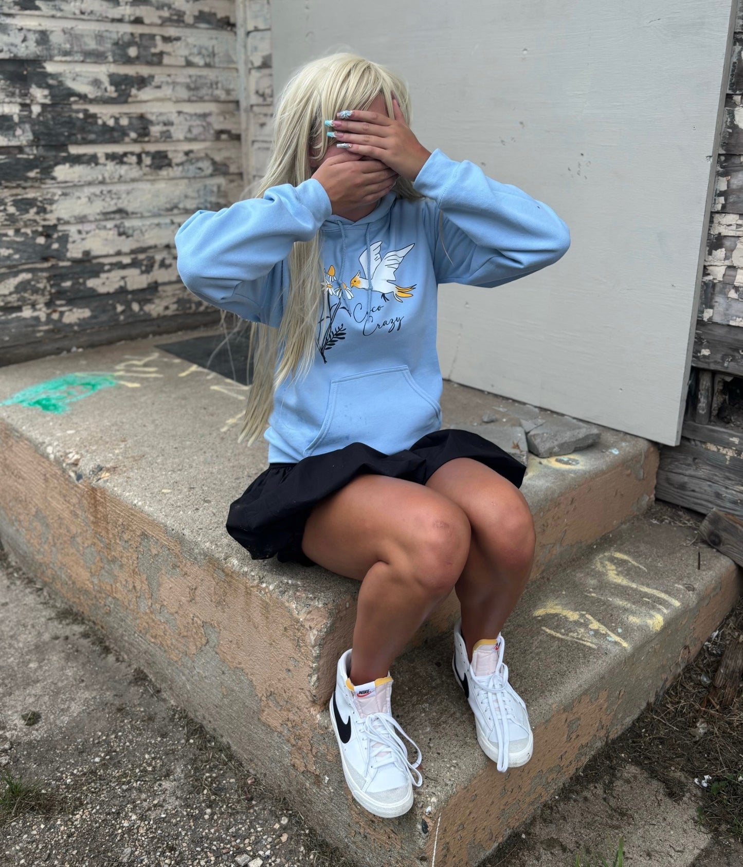 Daisies Light Blue Hooded Sweatshirt